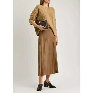 Eileen Fisher NWT Wool Silk Pleated Midi Skirt L/XL Biscuit A-Line Quiet Luxury